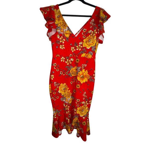 Red Floral Fashion Nova Bodycon Sexy Dress Size XL Pinup Cocktail Flamenco Dance - Picture 4 of 8